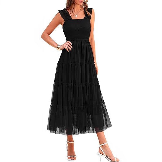 Damen Maxikleid mit voluminösem Tüllrock und Spitzen-Ärmeln Stalluxe