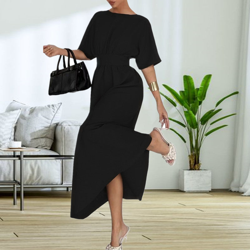 Damen Elegantessent Midi-Kleid mit tiefem Rückenausschnitt und Schleifenbändchen Stalluxe