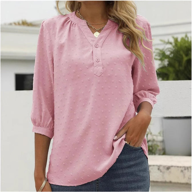 Damen Bluse mit feiner Struktur und Knopfleiste Stalluxe