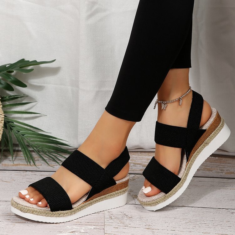 Damen Wedge-Sandalen mit gepolstertem Fußbett und elastischen Riemen Stalluxe