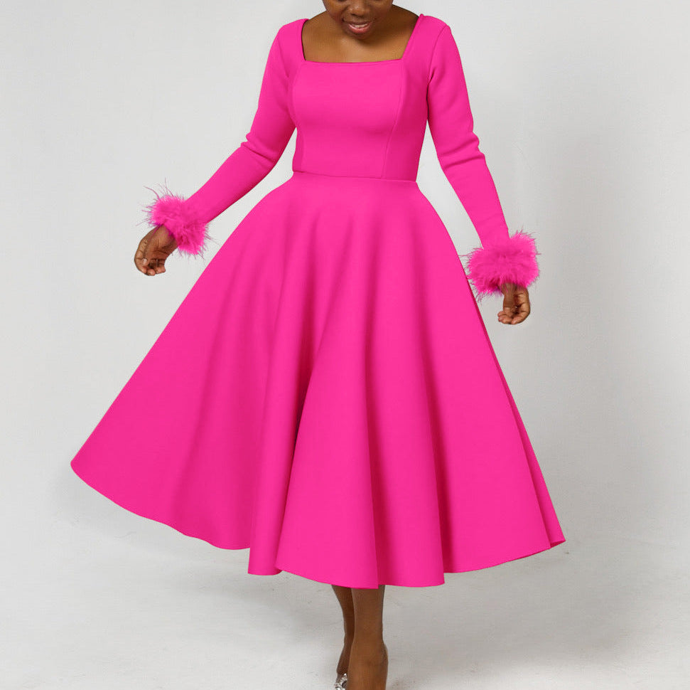 Damen Elegantes Kleid mit quadratischem Ausschnitt und farbenfrohen Fütterungsdetails Stalluxe