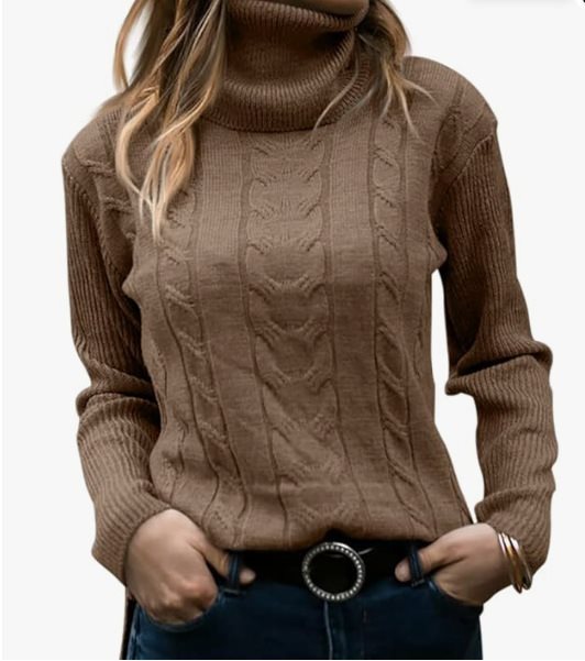Damen Strickpullover mit hohem Kragen und strukturiertem Zopfmuster Stalluxe
