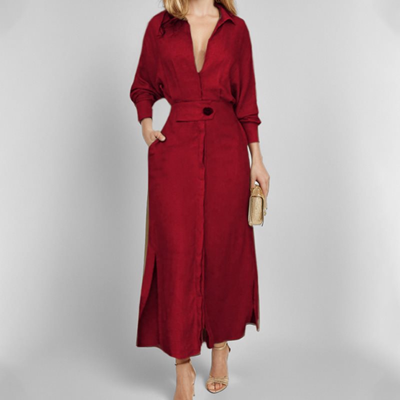Damen Hemdkleid mit Taillengürtel und seitlichen Schlitzen Stalluxe