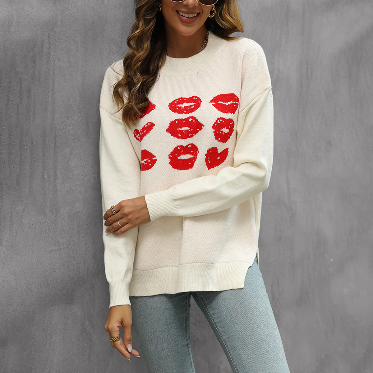 Damen Pullover mit Kussmotiv und lässigem Schnitt Stalluxe