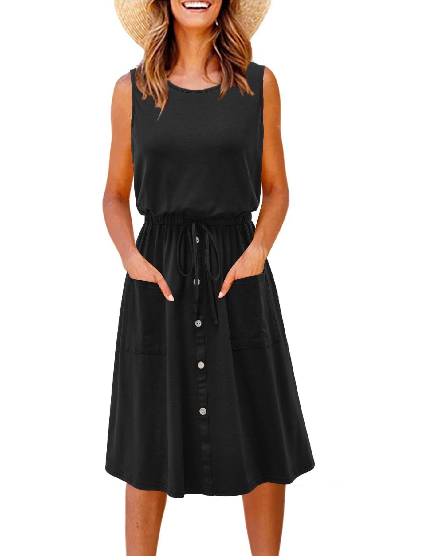 Damen Stilvolles Freizeitkleid mit Knopfdetail und praktischen Taschen Stalluxe