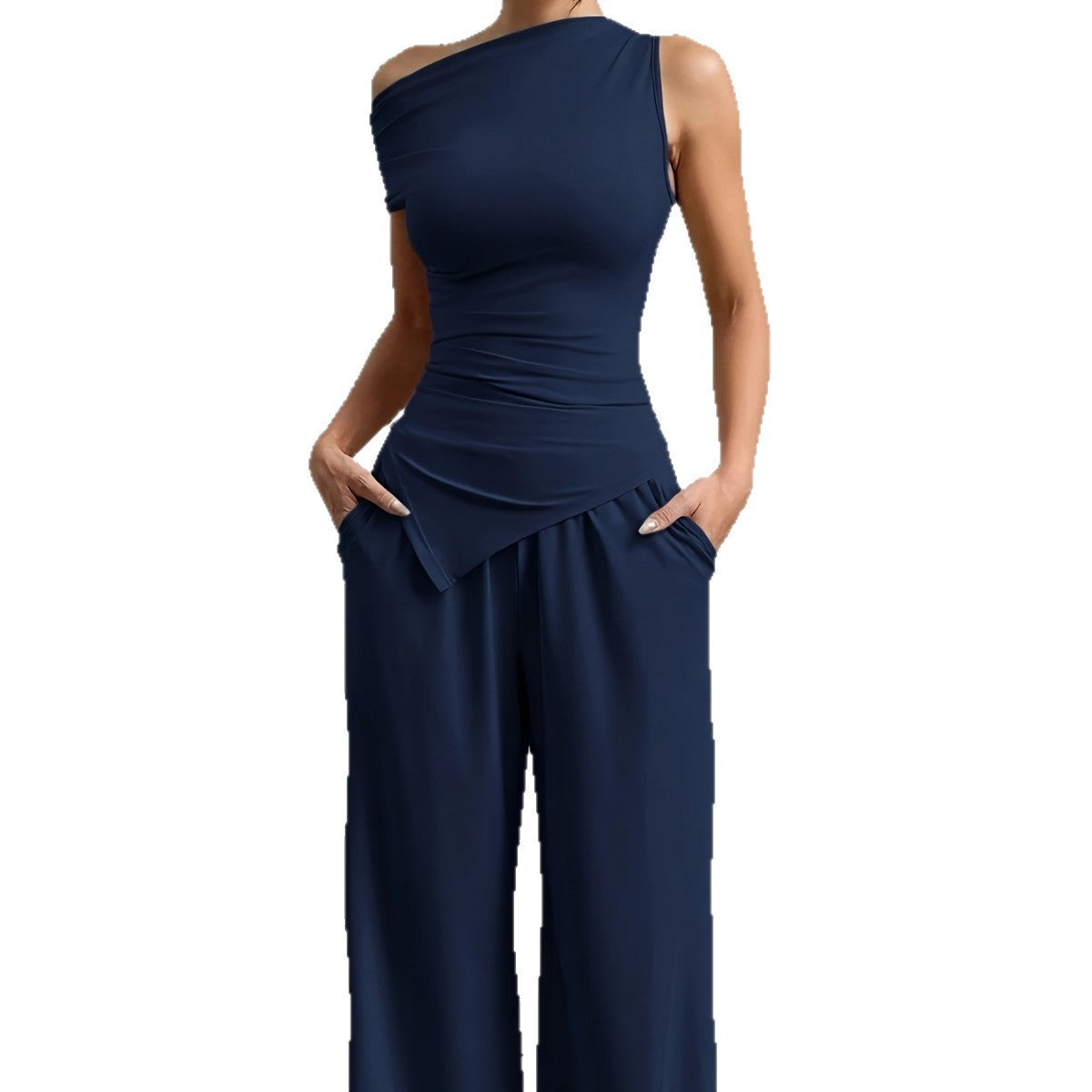 Damen Elegante Jumpsuit-Kombination mit asymmetrischem Oberteil und weitem Bein Stalluxe
