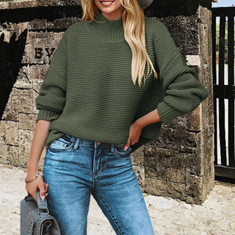 Damen kuscheliger Pullover mit hohem Kragen und strukturiertem Strickmuster Stalluxe