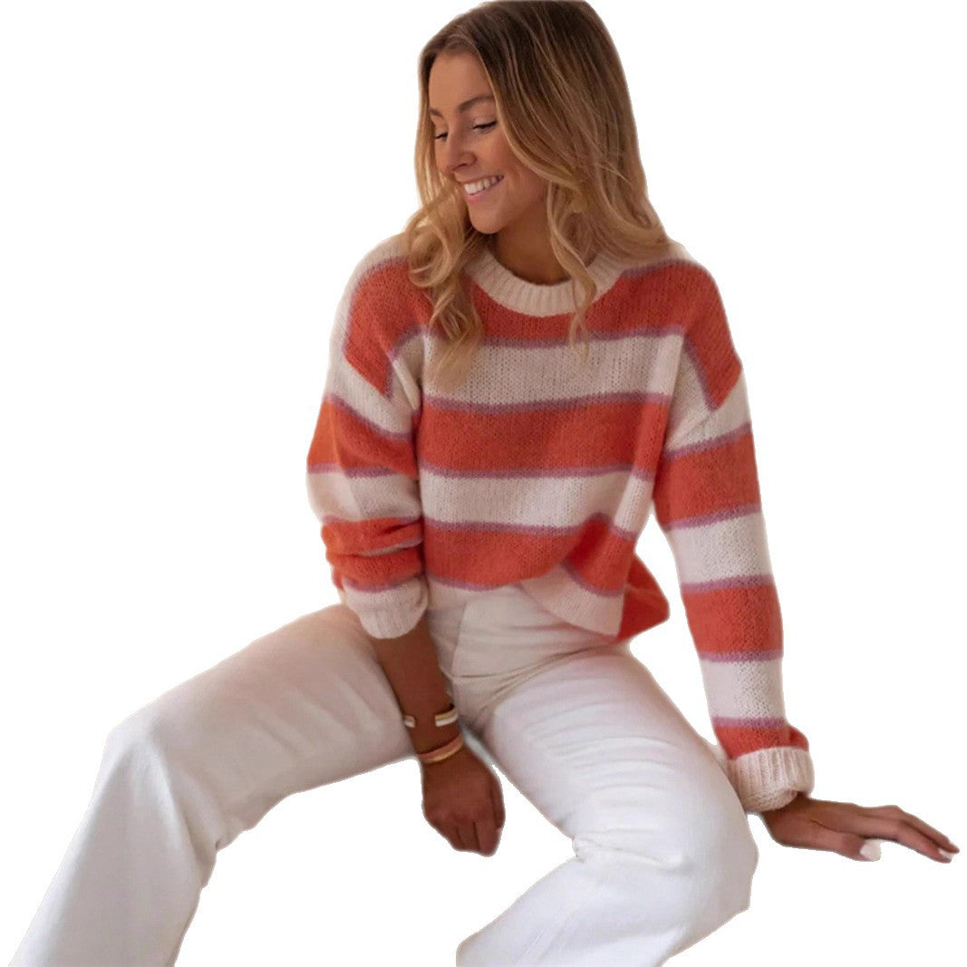 Damen Oversized Pullover mit stilvollem Streifenmuster und weichem Mohair-Wollmix Stalluxe