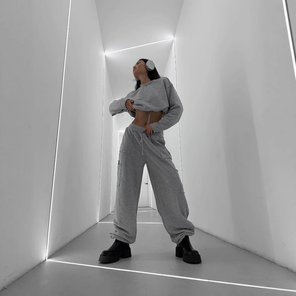 Damen cropped Sweatshirt mit verstellbarem Bund Stalluxe