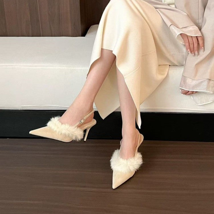 Damen Slingback-Pumps mit luxuriösem Fellbesatz und elegantem spitzem Design Stalluxe