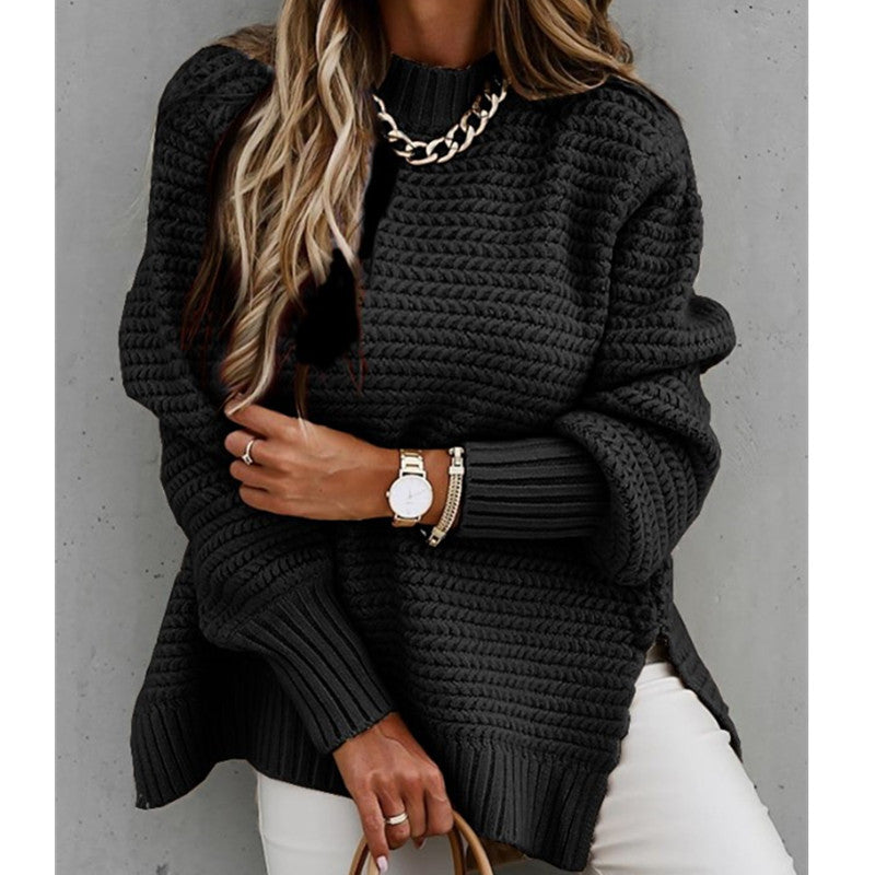 Damen Grobstrickpullover mit modernem Strukturdesign und hohen Kragen Stalluxe