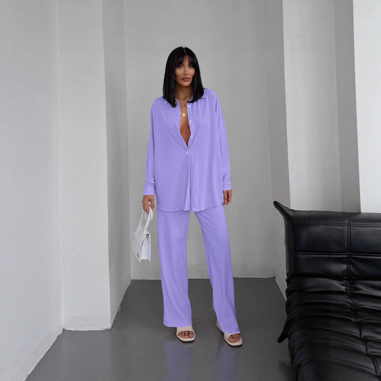 Damen Oversized Hemdbluse mit strukturiertem Gewebe Stalluxe