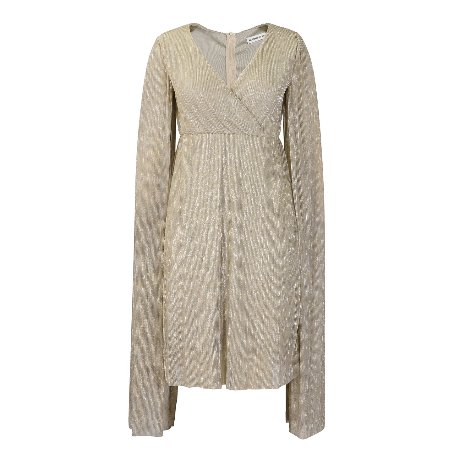 Damen Elegantes Wickelkleid mit langen Transparenzärmeln und Glitzereffekt Stalluxe
