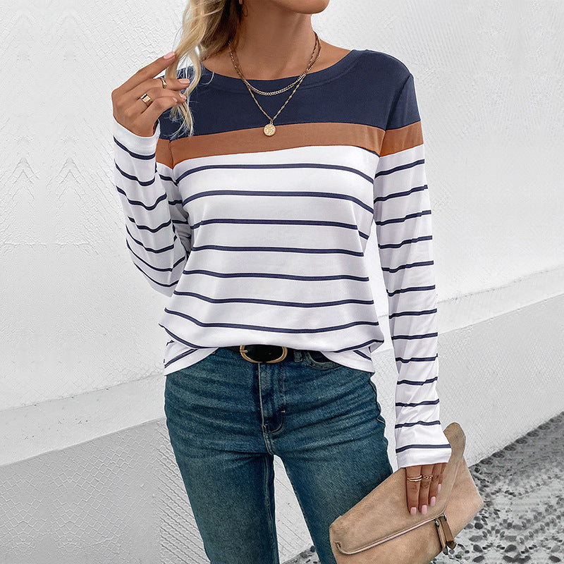 Damen gestreiftes Langarmshirt mit modischem Schnitt und elegantem Rundhalsausschnitt Stalluxe