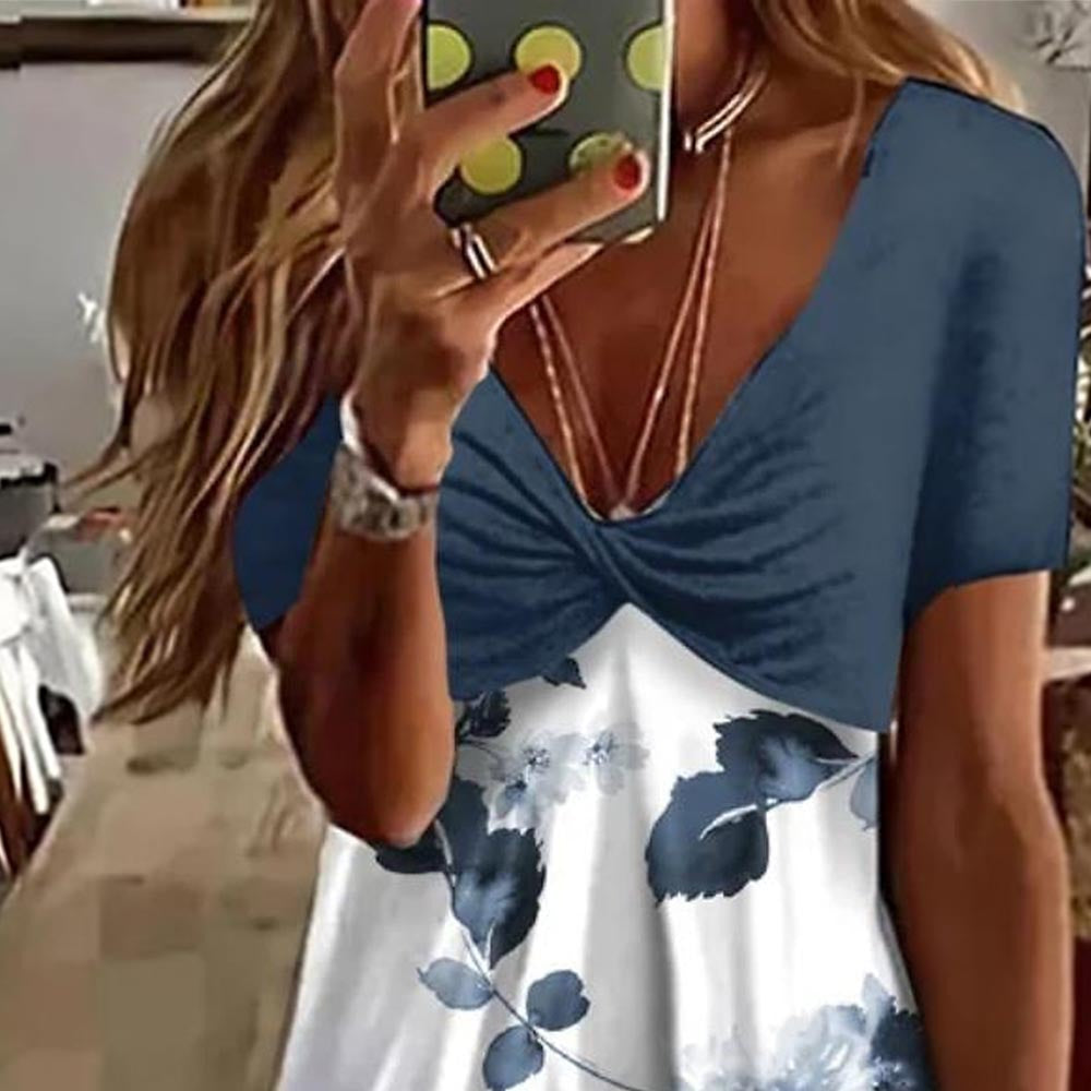 Damen Freizeitkleid mit blumigem Design und elegantem V-Ausschnitt Stalluxe