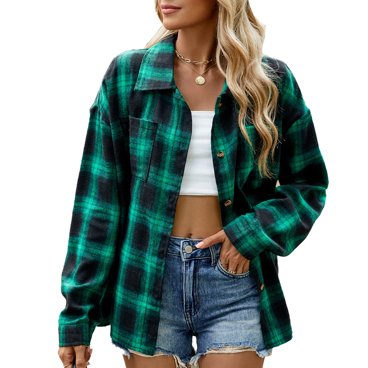 Damen Karierte Overshirtjacke mit lässigem Schnitt und praktischen Taschen Stalluxe