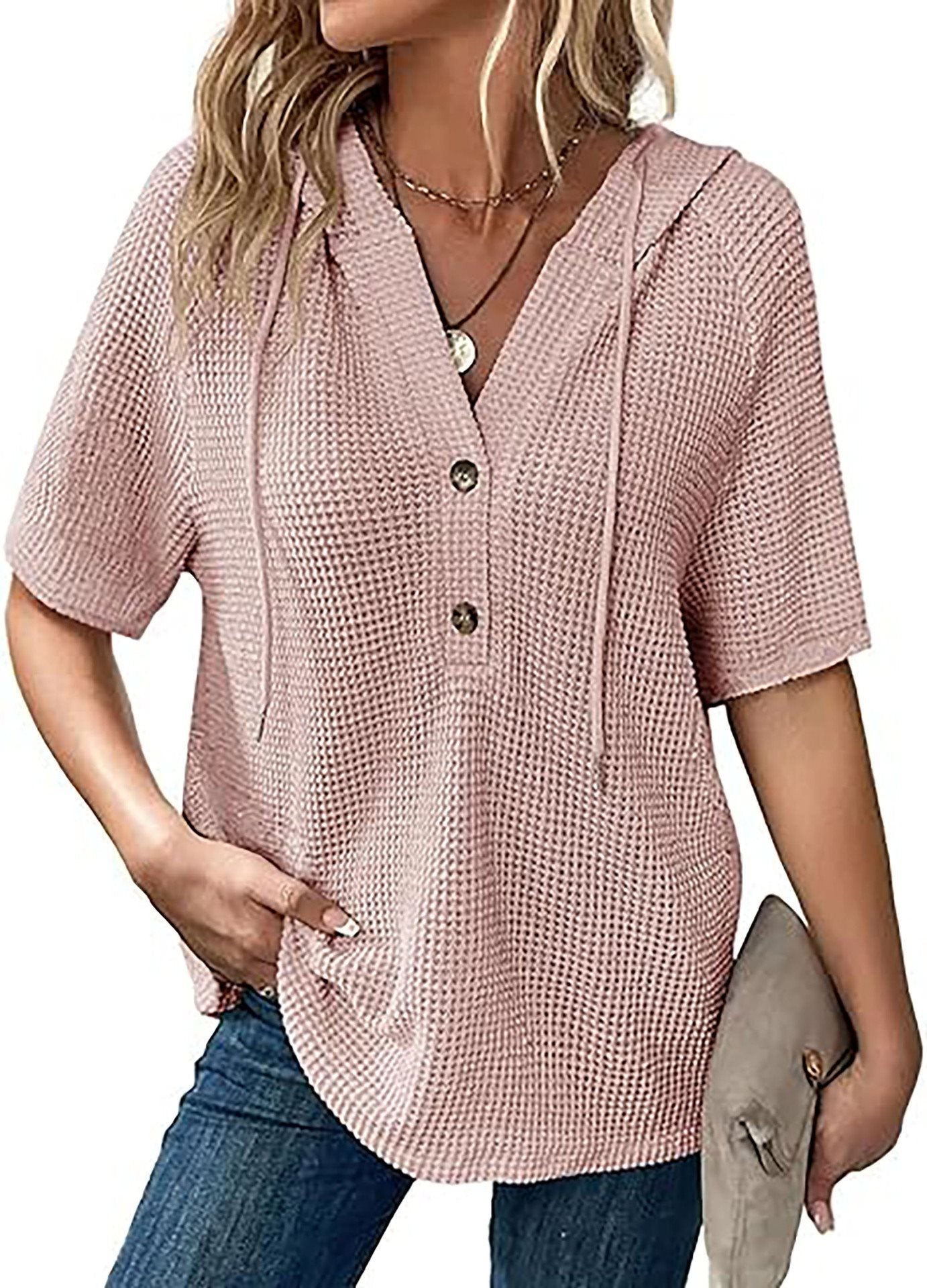 Damen lässiges Oversized Shirt mit Kapuze und Knopfdetail Stalluxe