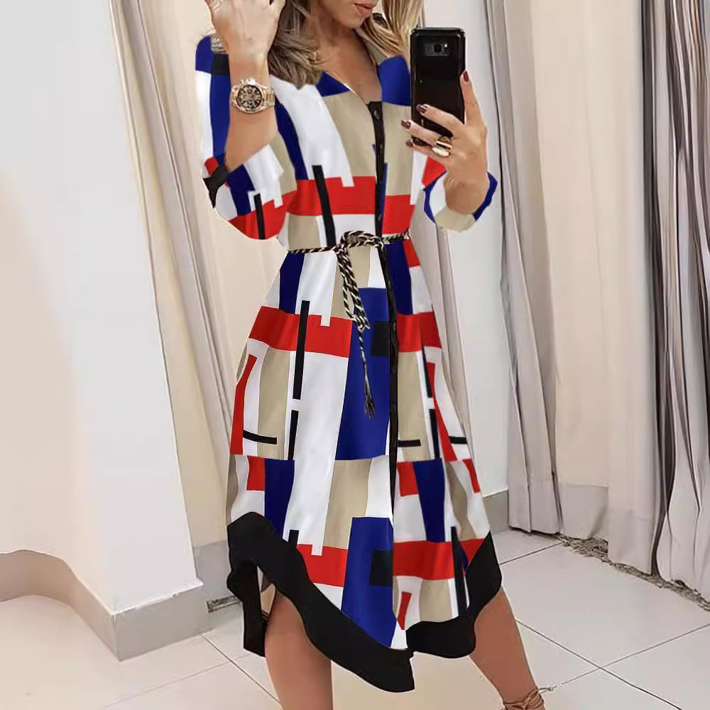 Damen Maxikleid mit Streifenmuster und Taillengürtel Stalluxe