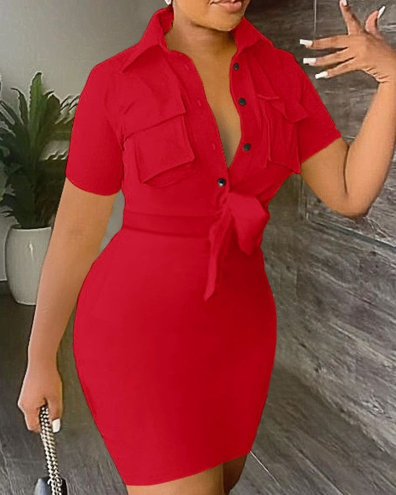 Damen Trendiges Kleid mit Krawattenverschluss und praktischen Taschen Stalluxe