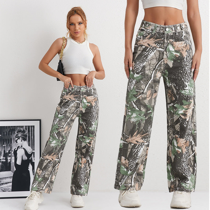 Damen Cargohose im Camouflage-Design mit hoher Taille Stalluxe