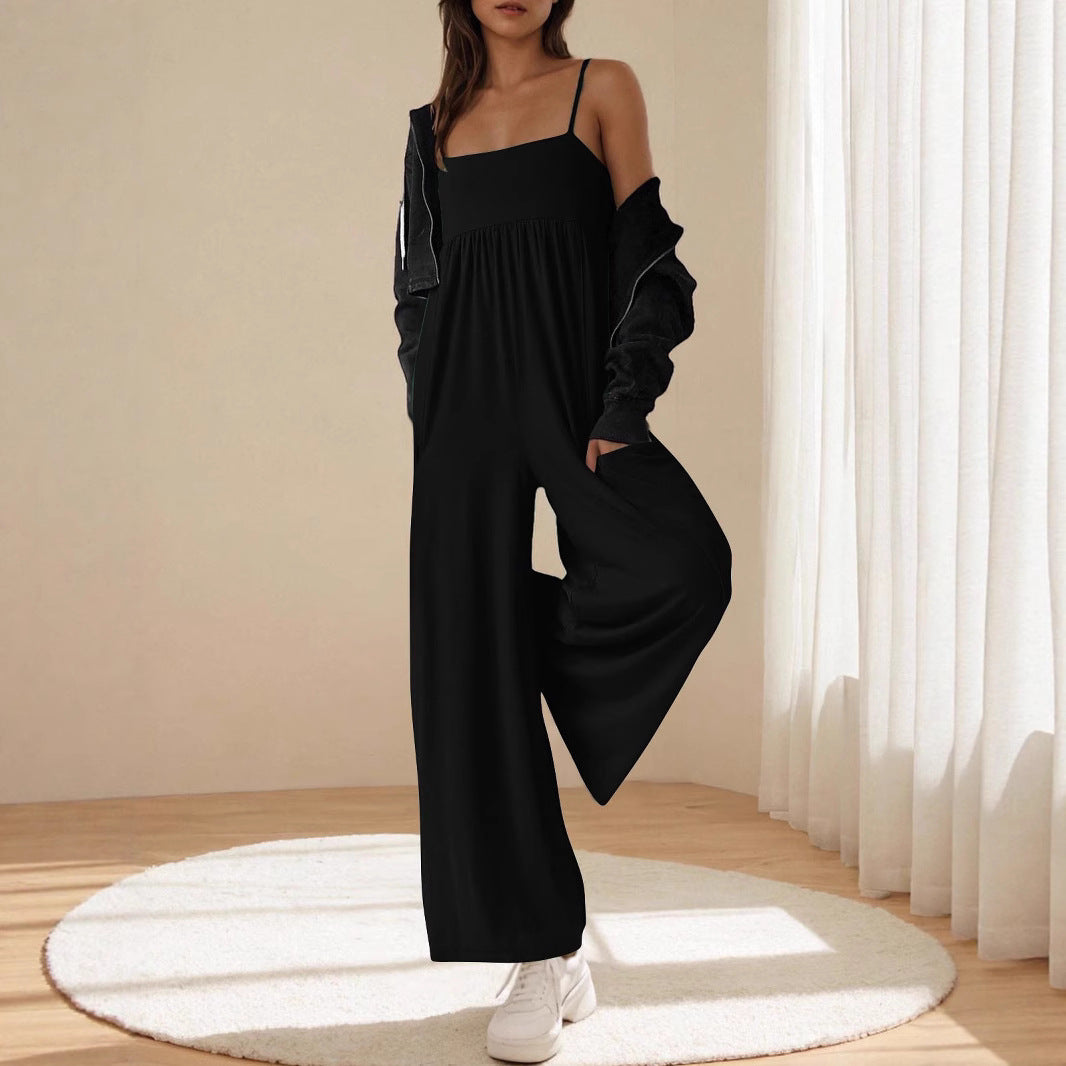 Damen lässiger Jumpsuit mit breitem Bein und verstellbaren Trägern Stalluxe