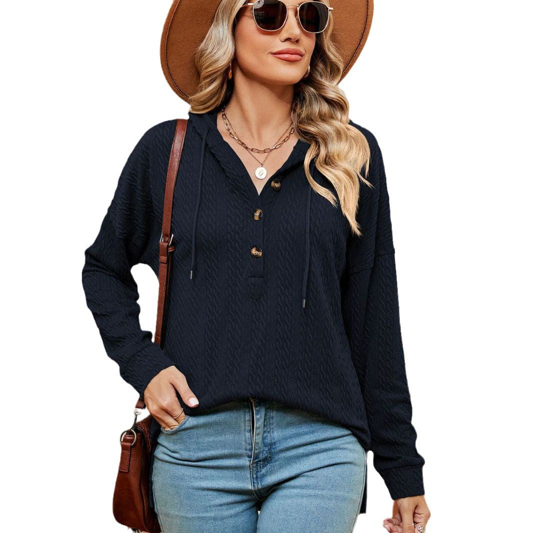 Damen lässiger Pullover mit Knopfdetails und Kapuze Stalluxe