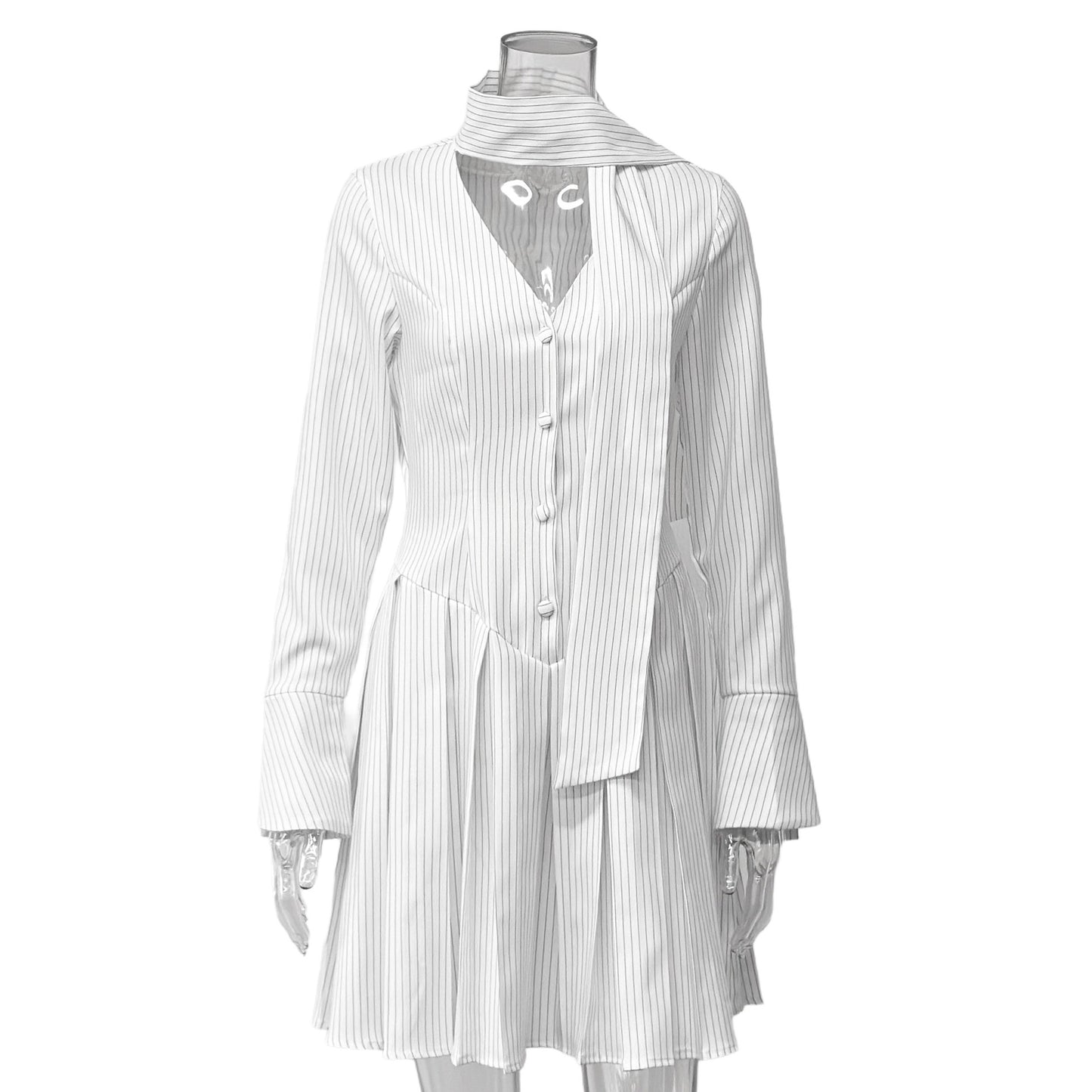 Damen Hemdblusenkleid mit Stehkragen und Faltenwurf Stalluxe