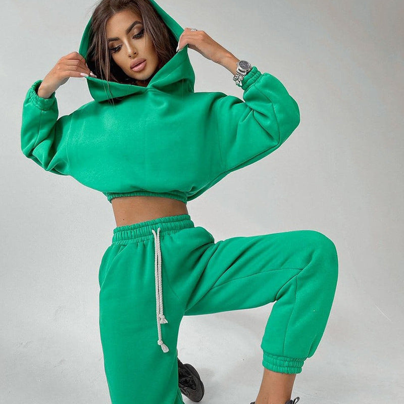 Damen trendiges Sweat-Set mit cropped Oberteil und elastischem Bund Stalluxe