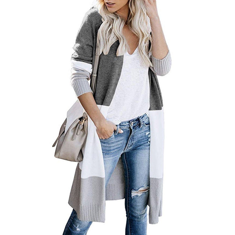 Damen modischer Strickmantel mit farblich abgesetzten Details Stalluxe