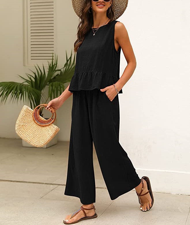 Damen luftiges Jumpsuit mit Rüschensaum Stalluxe