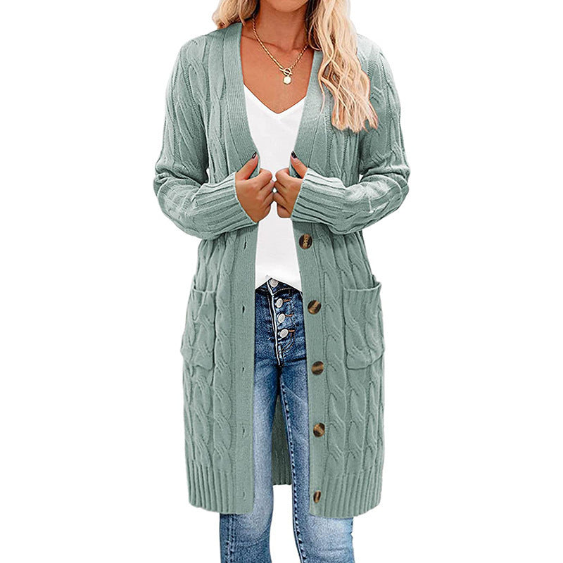 Damen Langer Strickcardigan mit Zopfdesign und praktischen Taschen Stalluxe