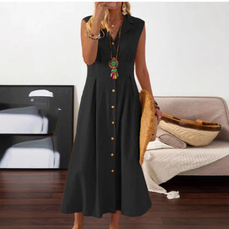 Damen Sommerliches Maxi-Kleid mit Knopfleiste und ärmellosem Design Stalluxe