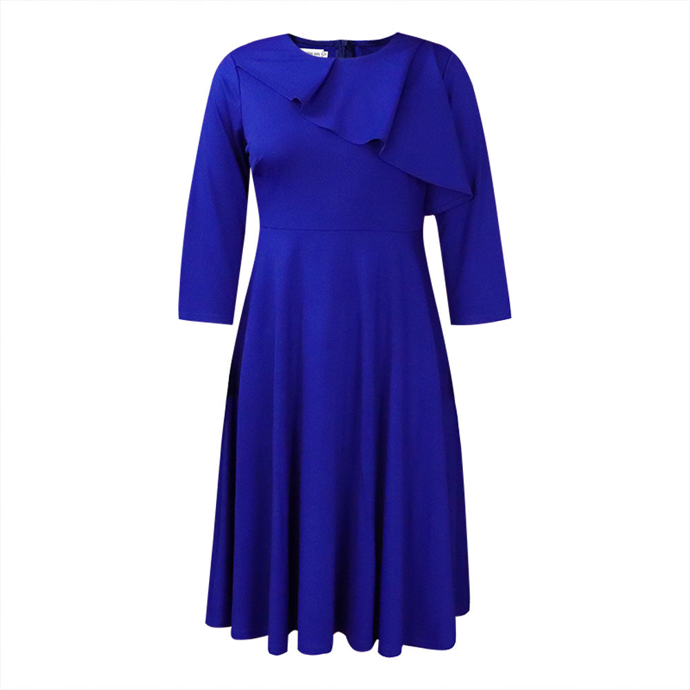 Damen A-Linien Kleid mit asymmetrischem Rüschensaum und eleganten Ärmeln Stalluxe