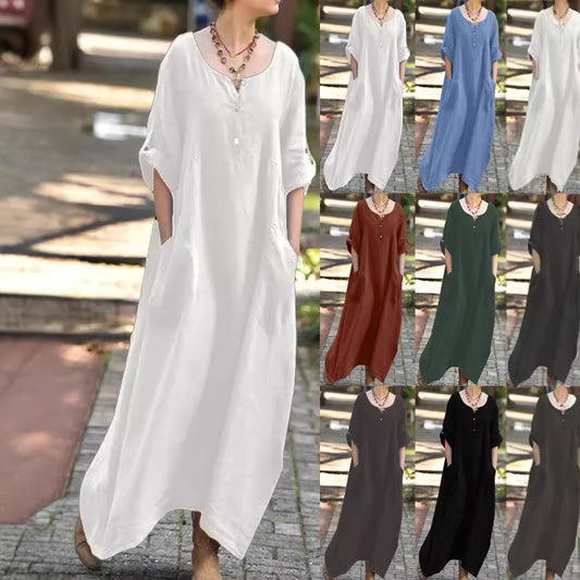 Damen Luftiges Maxikleid mit praktischen Seitentaschen und Knopfdetails Stalluxe