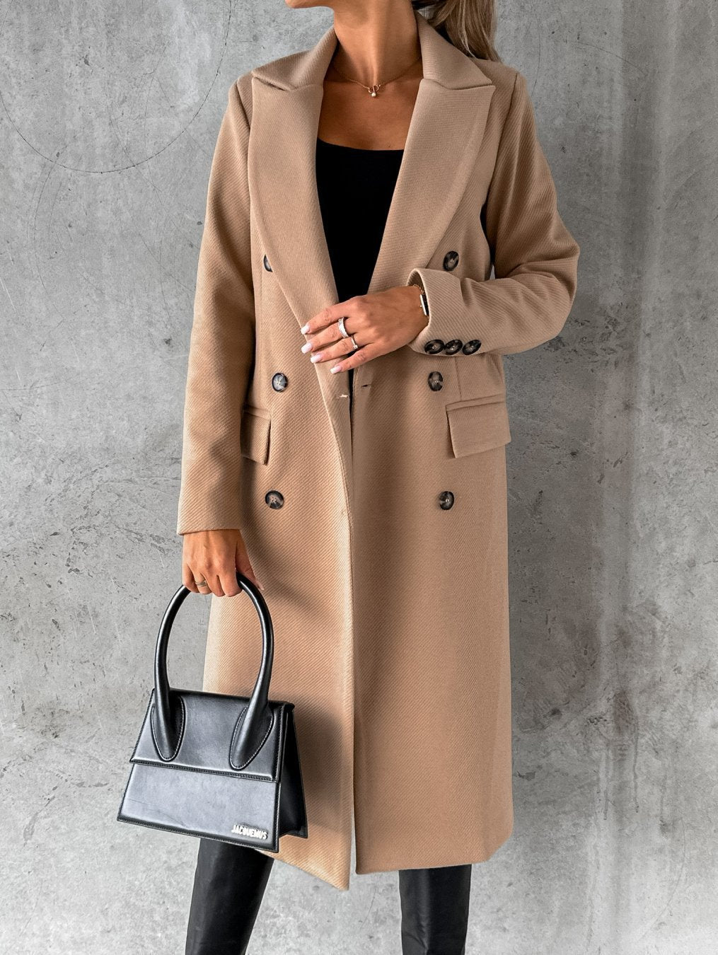Damen eleganter doppelt gestreifter Mantel mit Knopfdetails Stalluxe