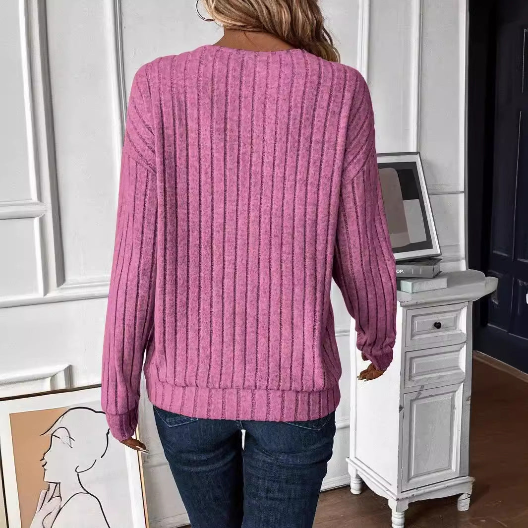 Damen V-Ausschnitt Strickpullover mit senkrechter Rippstruktur Stalluxe