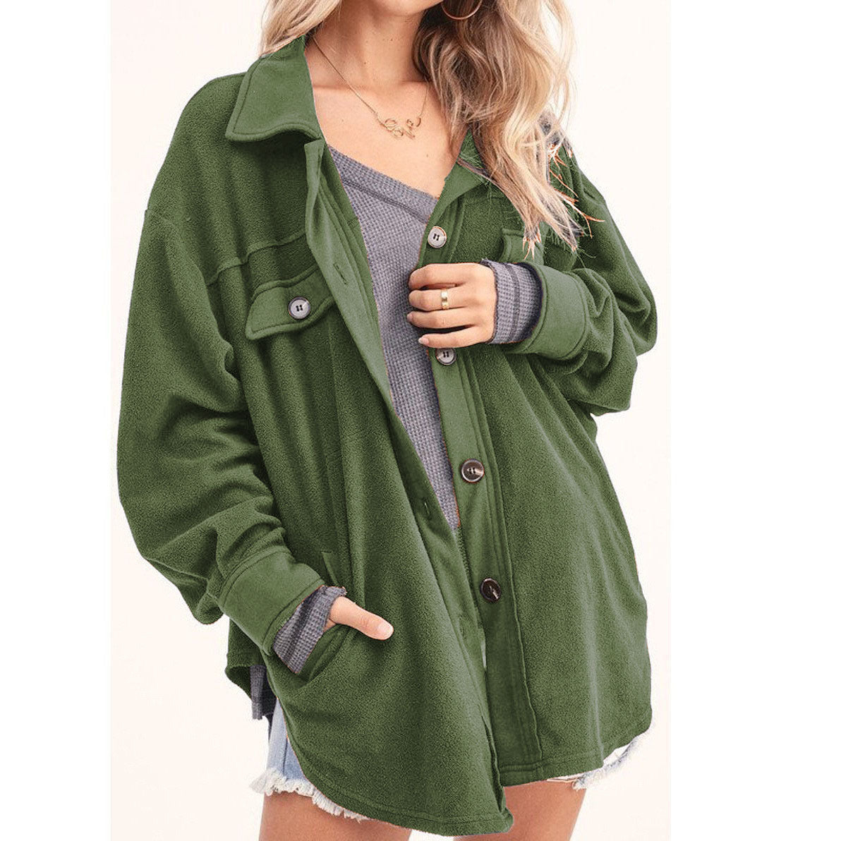 Damen lässige Overshirtjacke aus weichem Fleece Stalluxe