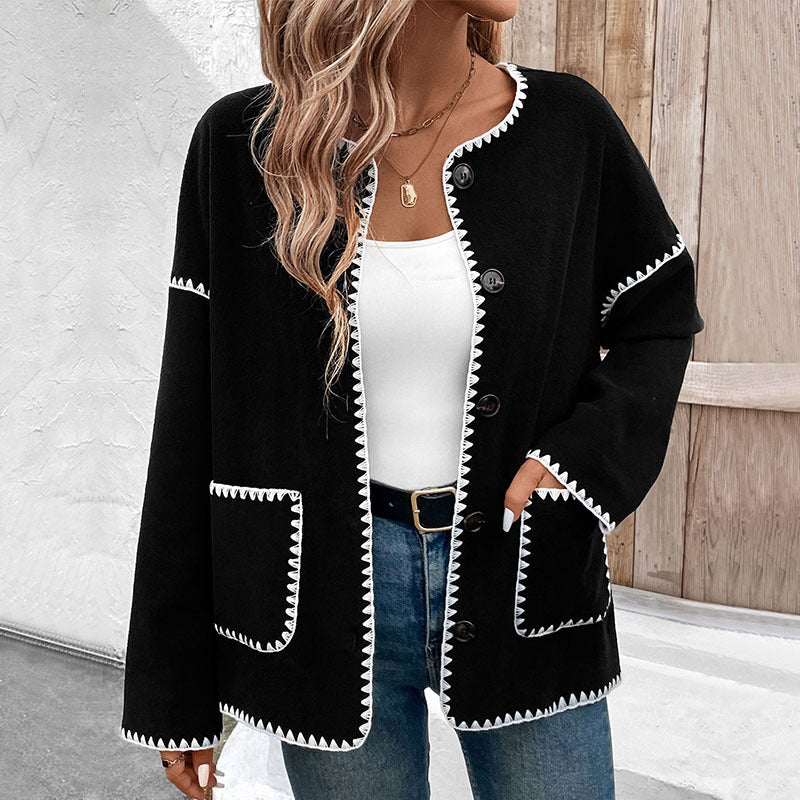 Damen modische Strickjacke mit Kontrastnähten Stalluxe