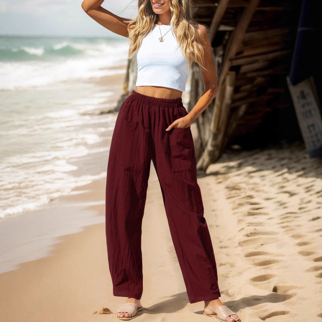 Damen luftige Freizeithose mit elastischem Bund und vielseitigen Taschen Stalluxe