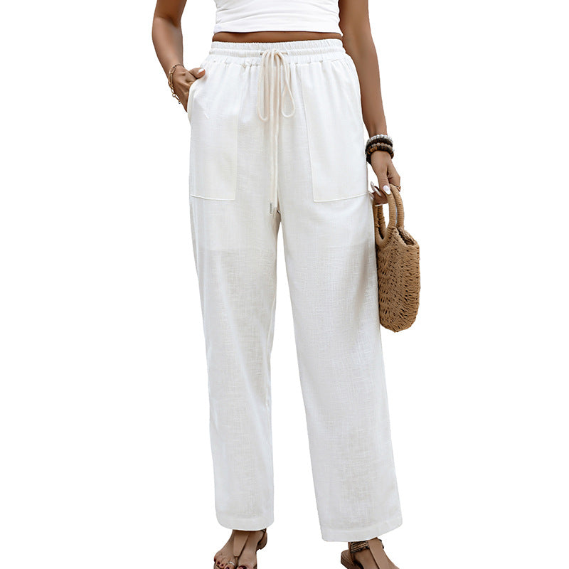 Damen Sommerliche Leinenhose mit elastischem Bund und praktischen Tasche Stalluxe