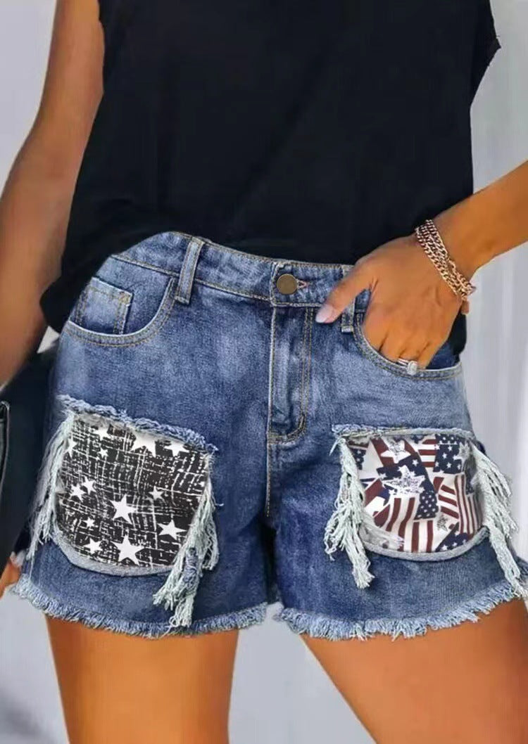Damen Designer-Denim-Shorts mit einzigartigen Applikationen und Fransen Stalluxe