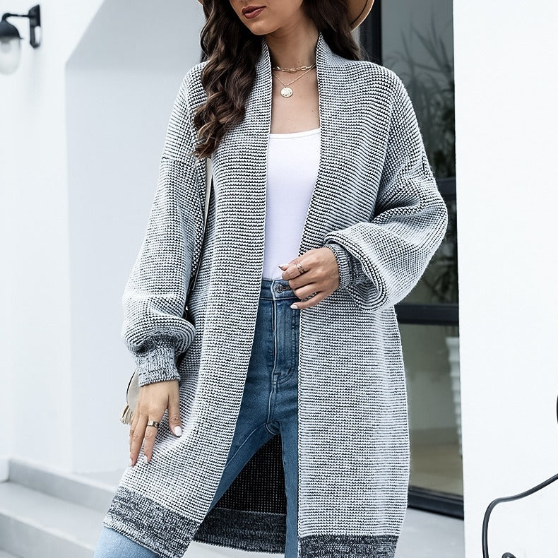 Damen Langer Strickcardigan mit modischem Design und breiten Ärmeln Stalluxe