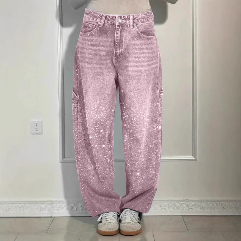 Damen modische Mom-Jeans mit schimmernden Details Stalluxe