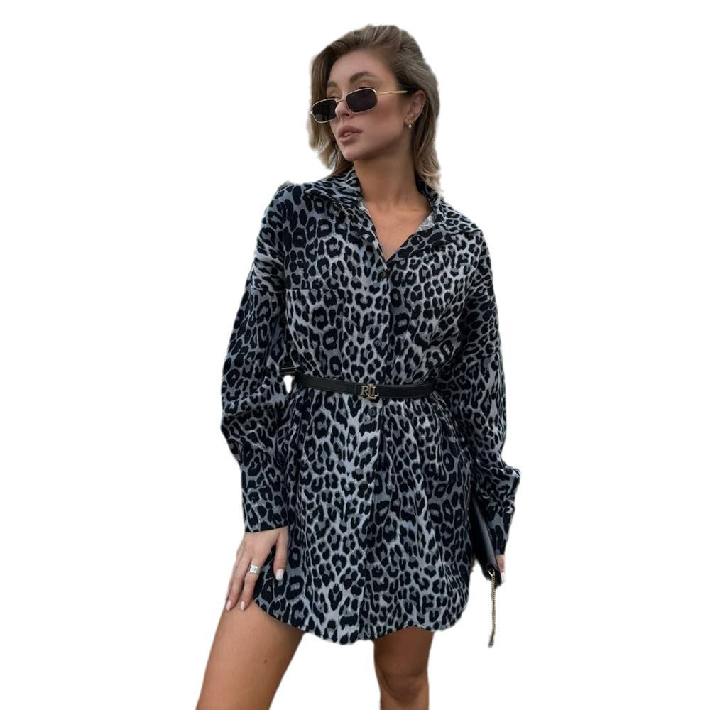 Damen Zebra-Muster Hemdblusen-Kleid mit bindbarem Taillengürtel Stalluxe