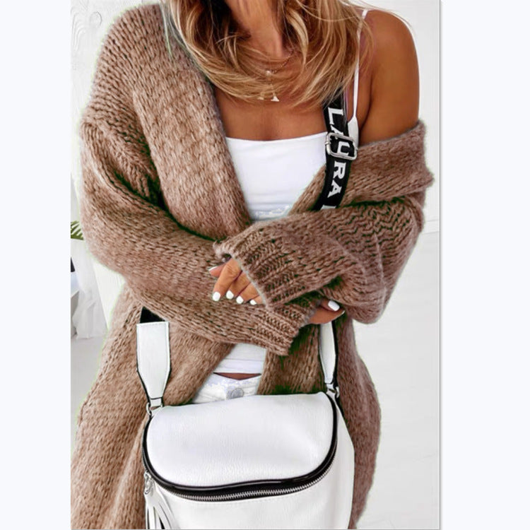 Damen Lässiger Strickcardigan mit weiten Ärmeln und offenen Maschen Stalluxe