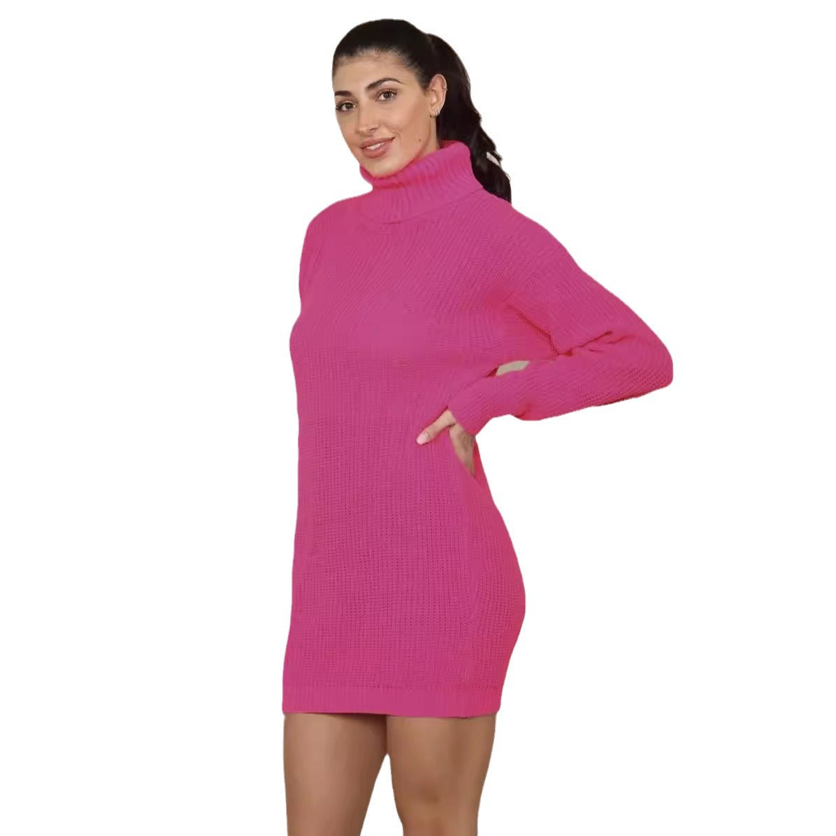 Damen Strickkleid mit hohem Kragen und relaxed Schnitt Stalluxe