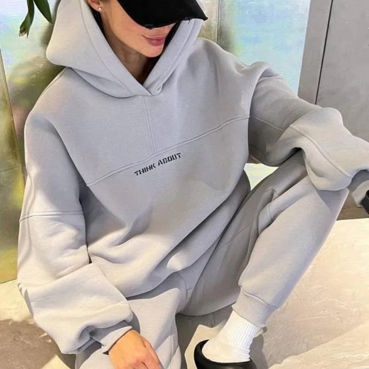 Damen lässiger Fleece-Jogginganzug mit oversized Hoodie und bequemer Hose Stalluxe