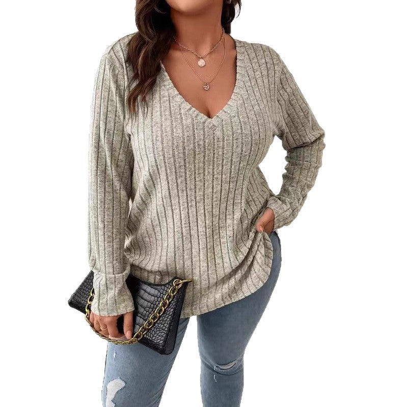 Damen Langarm V-Ausschnitt Shirt mit feiner Rippstruktur Stalluxe