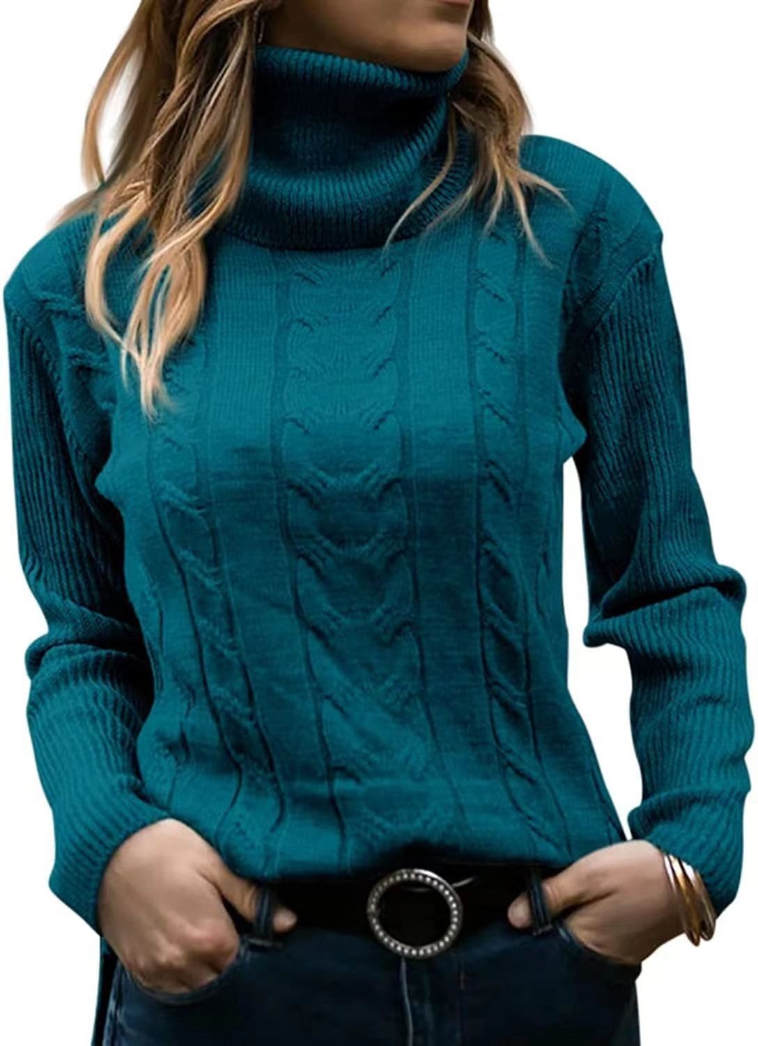 Damen Strickpullover mit hohem Kragen und strukturiertem Zopfmuster Stalluxe