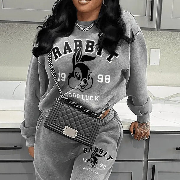 Damen Kuscheliges Sweatshirt und bequeme Jogginghose Set mit kreativen Druckdetails Stalluxe